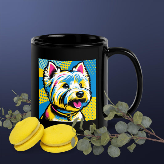 Pop Art Westie  Black Glossy Mug