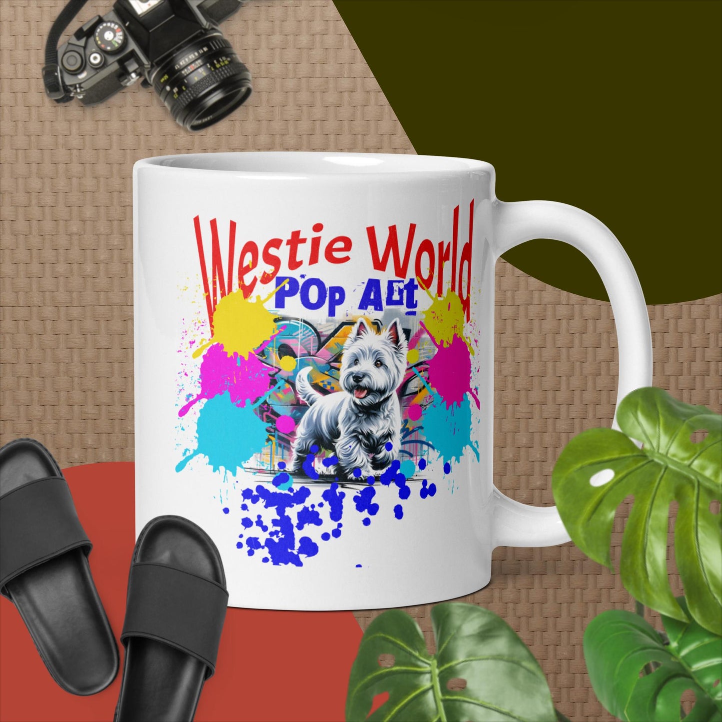 Westie World. White glossy mug