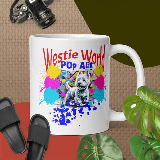 Westie World. White glossy mug