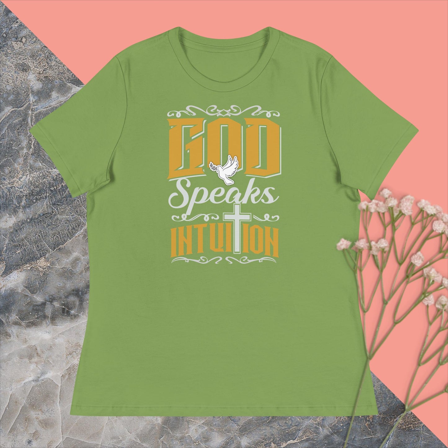 Women's Relaxed T-Shirt. God Speaks Intuition.